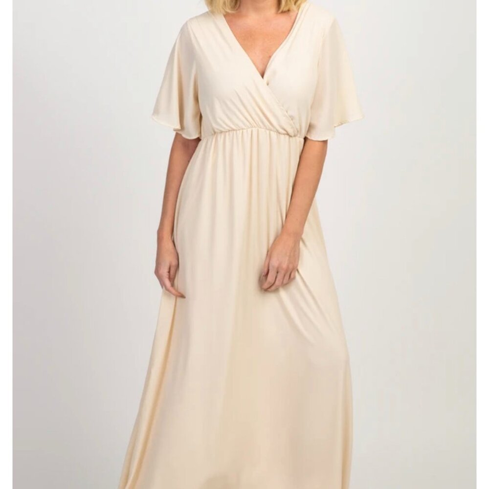 PinkBlush Beige Chiffon Bell Sleeve Maxi Dress Size Small